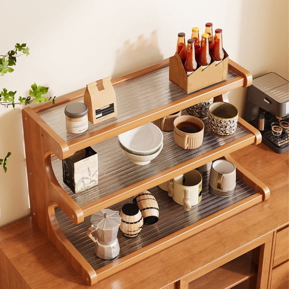 3-Tier Wooden Mug Rack, Countertop Coffee Mug Display Stand, Space-Saving Cup Organizer, Coffee Station Shelf for Kitchen, Dining Room, Countertop Display