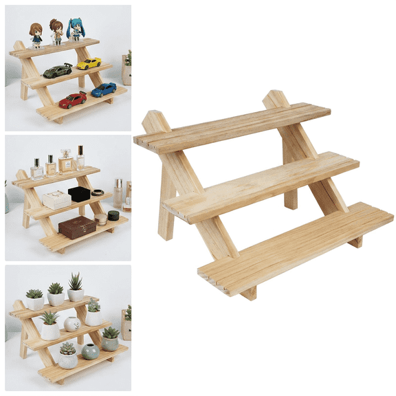 3-Tier Wooden Table Shelf, Vendor Display, Tabletop Figurine Display Shelf Riser for Jewelry, Coins, Medals, Action Figures, Flowerpots, Cupcakes, Multi-Purpose Retail & Home Party Display