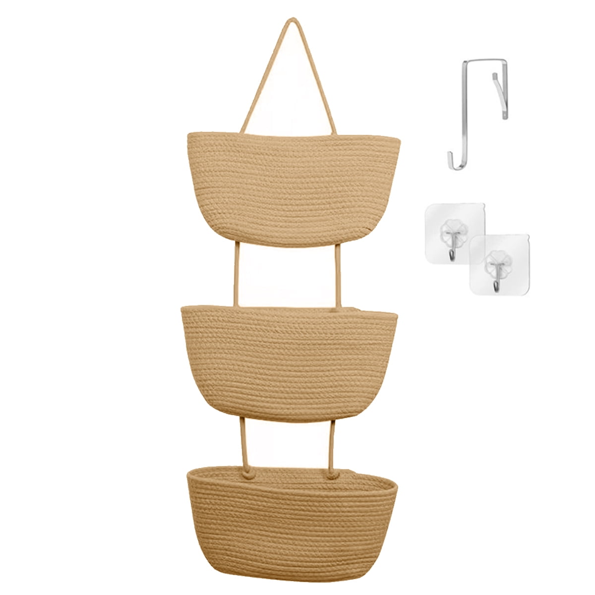 3Tier Woven Cotton Hanging Kitchen Baskets Storage Organizer Bag with