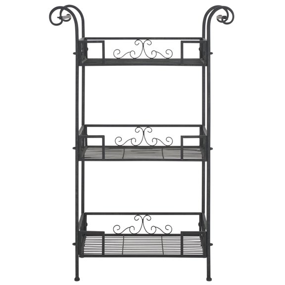 3-Tier Wrought Iron Shelf With Victorian Scroll Design In Matte Black Finish