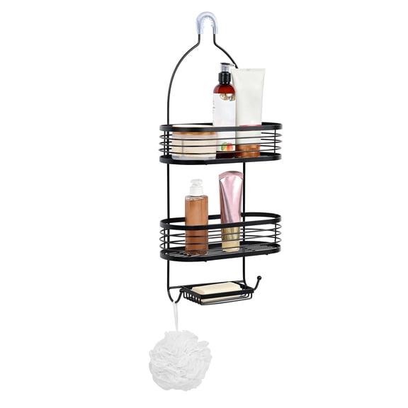 Acento 3-Tier Hanging Shower Caddy with Suction Cups, Non-Slip Neck, Bathroom Organizer, Matte Black