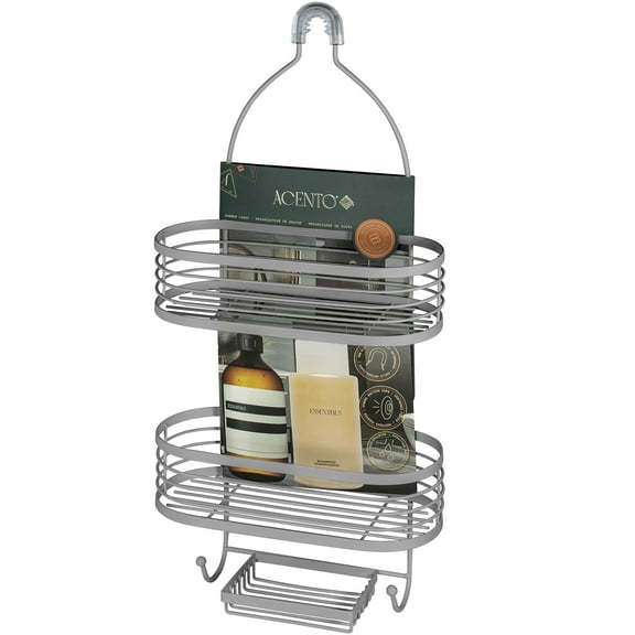 Acento 3-Tier Hanging Shower Caddy with Suction Cups, Non-Slip Neck, Bathroom Organizer, Matte Gray