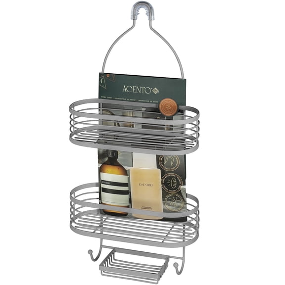 Acento 3-Tier Hanging Shower Caddy with Suction Cups, Non-Slip Neck, Bathroom Organizer, Matte Gray