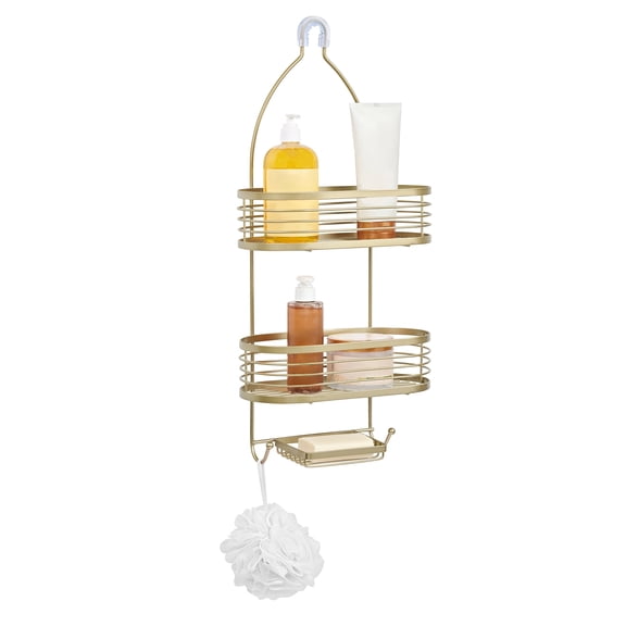 Acento 3-Tier Hanging Shower Caddy with Suction Cups, Non-Slip Neck, Bathroom Organizer, Gold