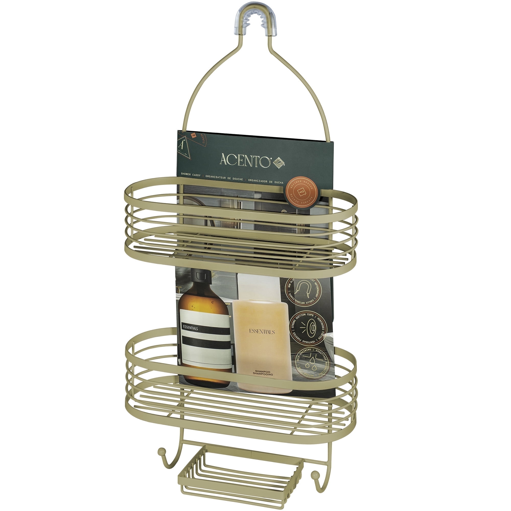 Acento 3-Tier Hanging Shower Caddy with Suction Cups, Non-Slip Neck ...