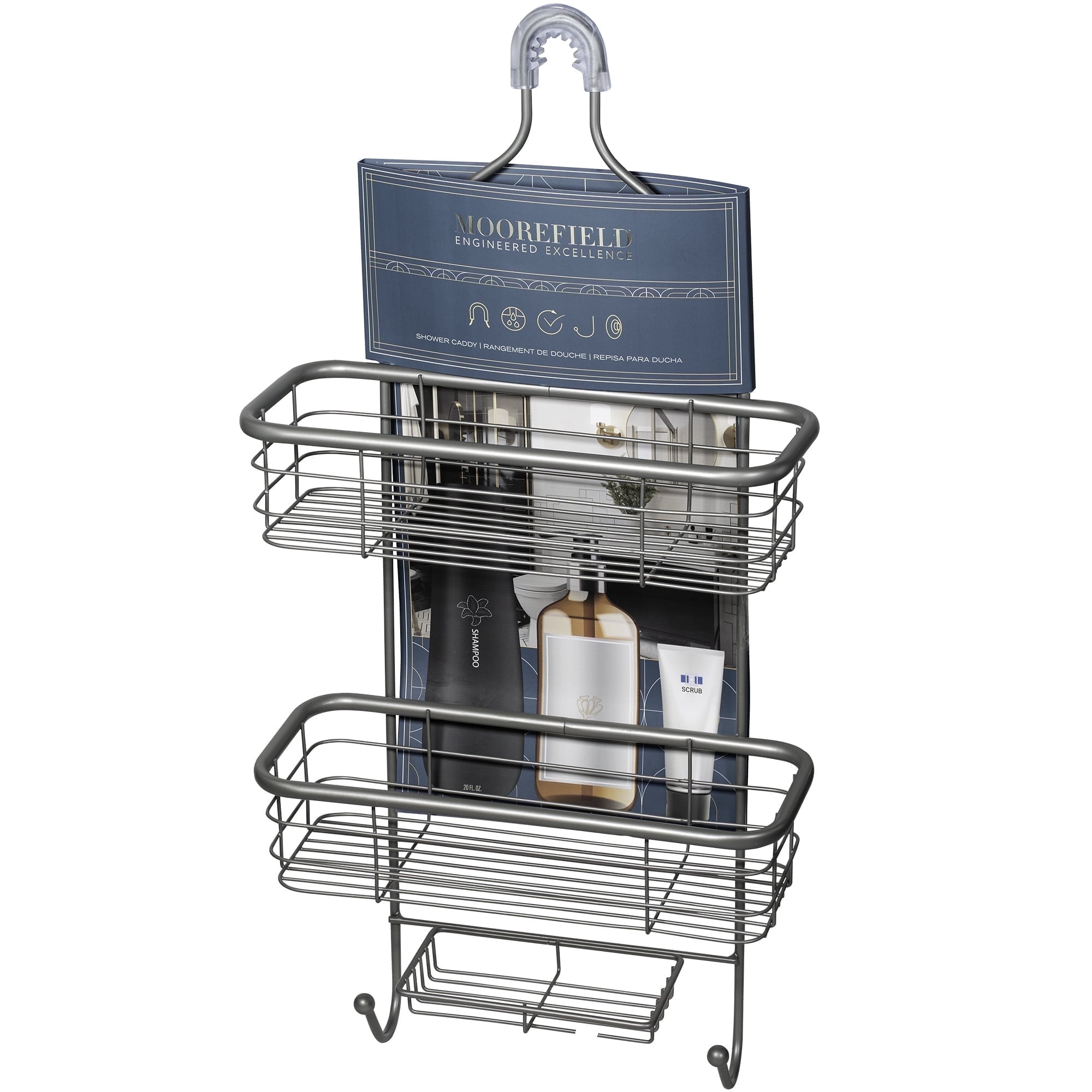 Moorefield 3-Tier Hanging Shower Caddy with Suction Cups, Non-Slip Neck, Bathroom Organizer, Matte Gray
