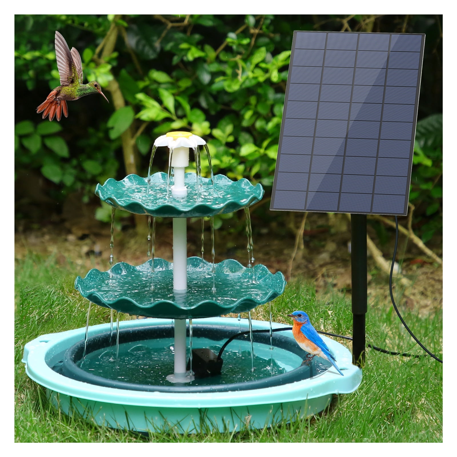 3 Tiered Bird Bath With 2.5W Solar Fountain Pump, DIY Solar Fountain Detachable And Suitable For Bird Bath, Garden Decoration