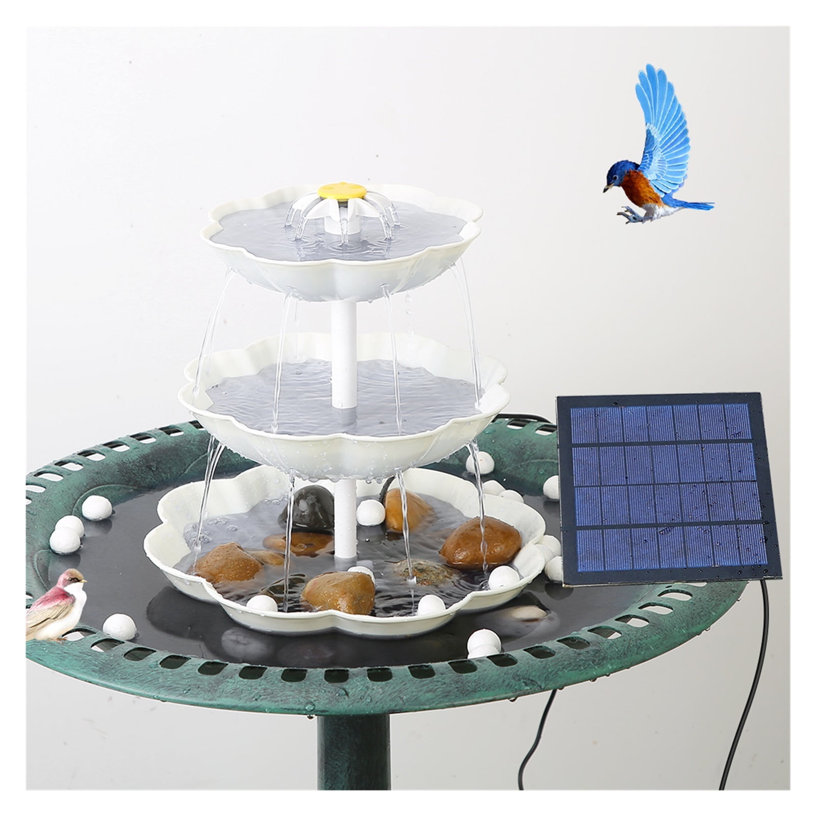 3 Tiered Bird Bath With 2.5W Solar Fountain Pump, DIY Solar Fountain Detachable And Suitable For Bird Bath, Garden Decoration