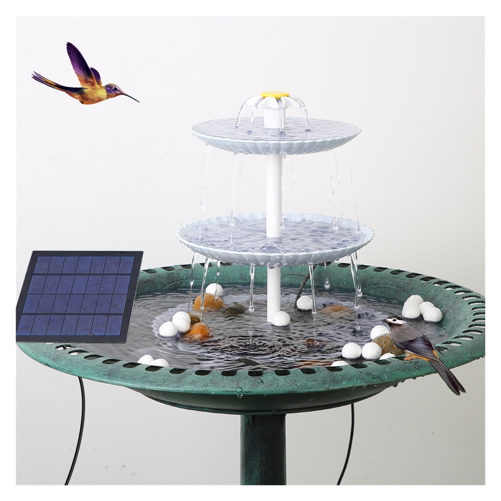 3 Tiered Bird Bath With 2.5W Solar Fountain Pump, DIY Solar Fountain Detachable And Suitable For Bird Bath, Garden Decoration