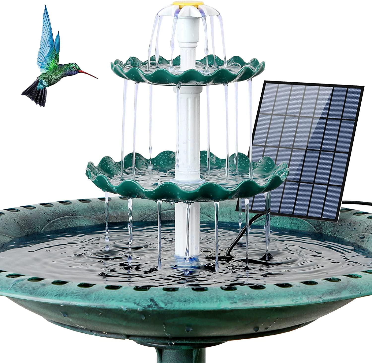3 Tiered Bird Bath with 3.5W Solar Pump, DIY Solar Fountain Detachable