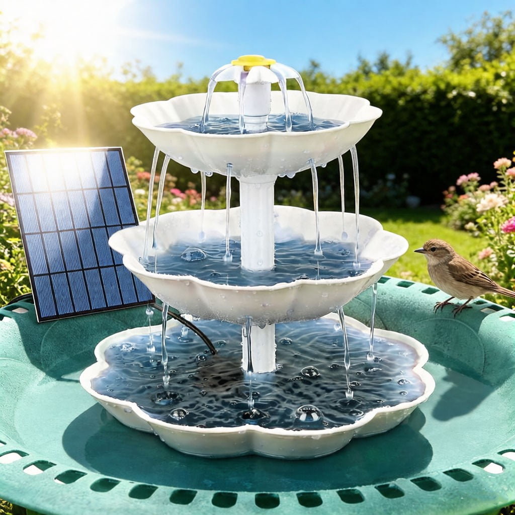 3 Tiered Bird Bath with 3.5W Solar Pump, DIY Solar Fountain Outdoor Bird Feeder