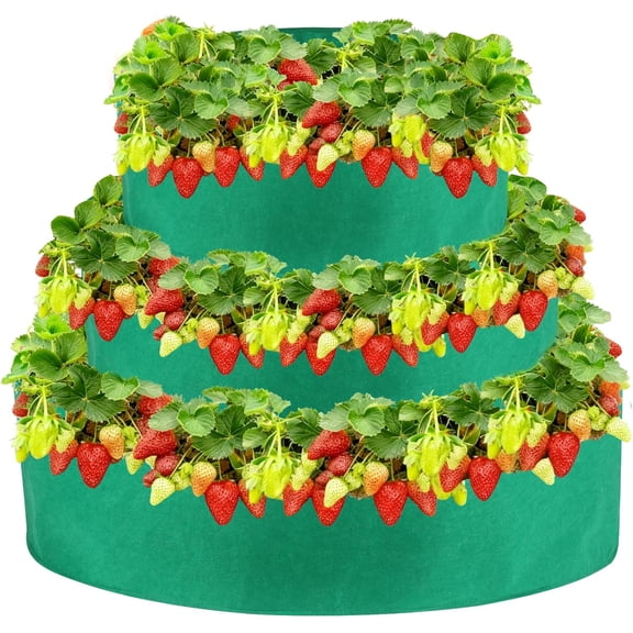 3 Tiered Fabric Strawberry Planter 48 36 24 inch Strawberry Tower Planter Stackable Planters Strawberry Grow Kit (Green)