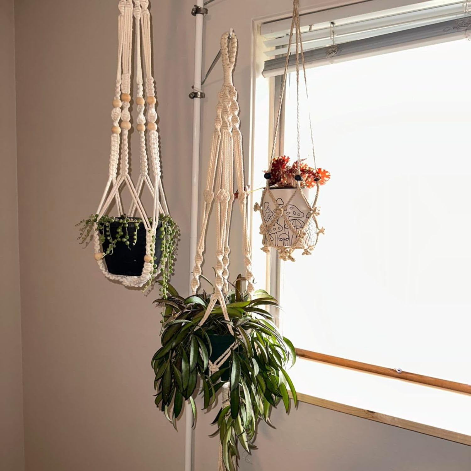 3 Tiered Plant Stand Tension Rod with Adjustable Hanging Hook Design