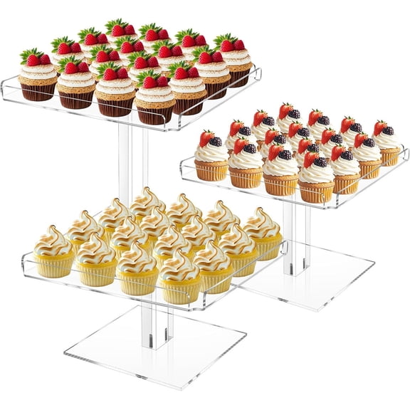 3 Tiered Serving Tray Set for Entertaining, 9" Dessert Table Display Set, Cupcake Stand Buffet Risers for Wedding Birthday Party Shower