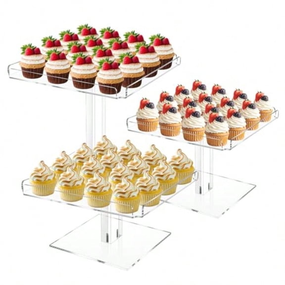3 Tiered Serving Tray Set For Entertaining Acrylic Dessert Table Display Set Cupcake Stand Buffet Risers For Wedding Birthday Party Baby Shower
