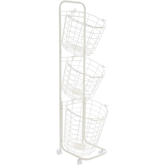 3 Tiered Storage Basket Laundry Basket with Wheels Metal Storage Cart Removable Wire Basket Organizer Tiered Baskets for Laundry Kitchen Market White