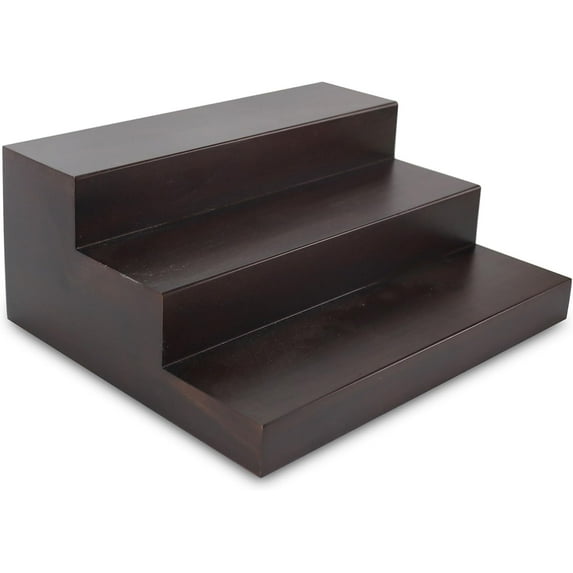 3 Tiered Walnut Wood Liquor Bottle Shelf, Back Bar Riser Display ...