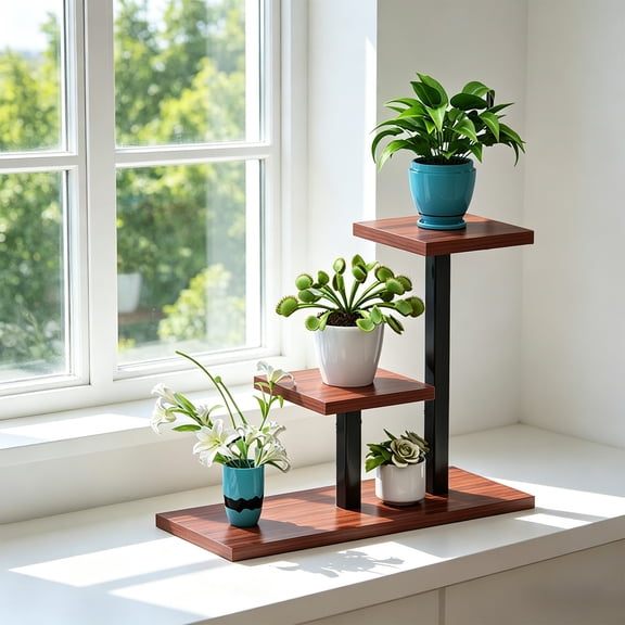 3 Tiered Wood Plant Stand Indoor Corner, Flower Holder Rack Tall For Multiple Plants,Large Heavy Duty Planter Holder Rack Rustic Planter Shelf Display For Patio Garden Balcony Living Room