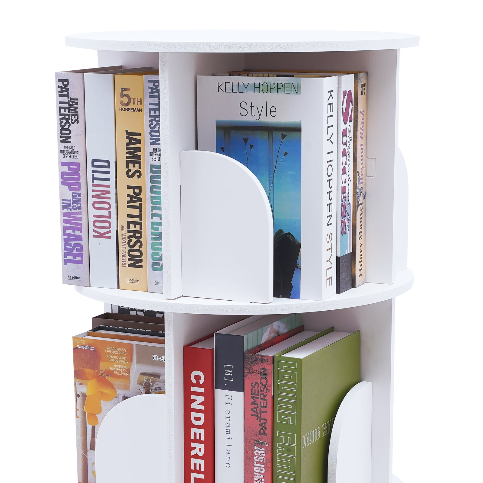 3 Tiers 360° Rotating Shelf White Round Stackable Shelves Bookshelf ...
