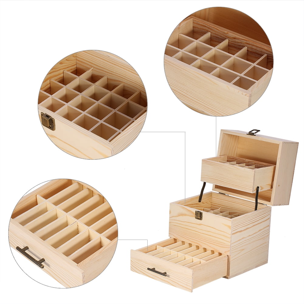 3 Tiers 59 Compartments Container Case Storage Essential Oil Wooden Box