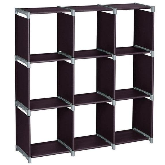 3 Tiers 9 Cubes Storage Shelf Organizers, Dark Brown Book Shelf Cube Storage Shelf for Clothes, Bookcase Plastic Storage Cabinets for Bedroom Living Room Office PKCH3863