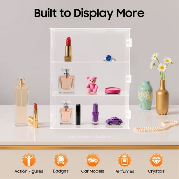 3 Tiers Acrylic Clear Rectangle Display Shelf Box Cosmetic Rack Case Holder Cabinet for Homes, Offices.