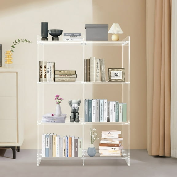 3 Tiers Acrylic Narrow Bookshelf, Corner Book Shelf Organizer, Modern Free Standing Display Storage Organizer