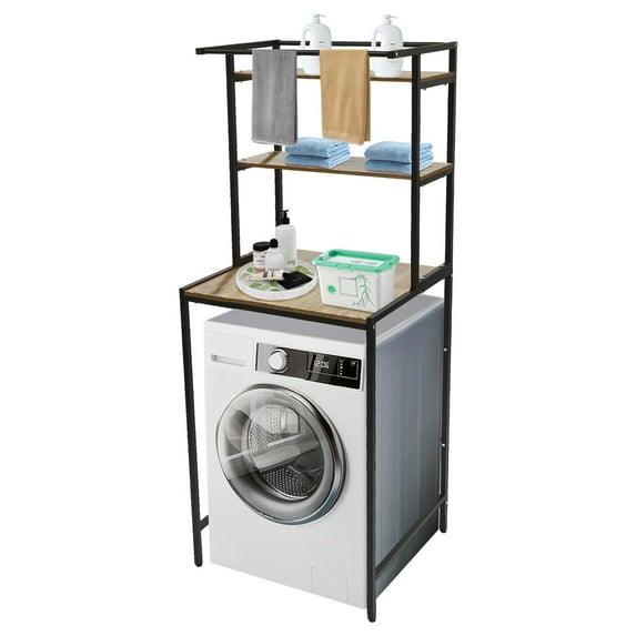 3 Tiers Black+ Oak Floor Mounted Washer and Dryer Storage Shelf Athroom ...