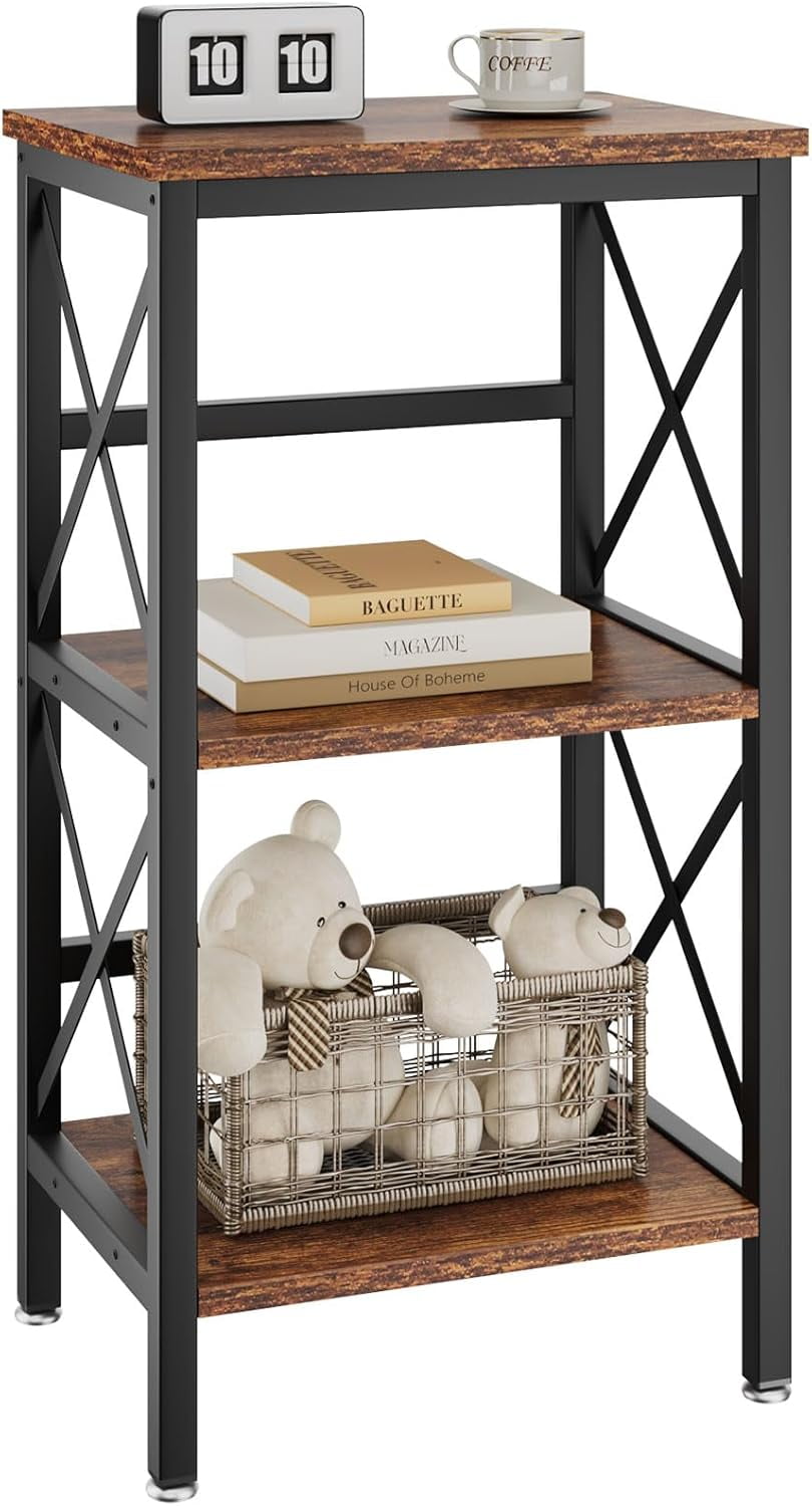 3 Tiers Bookcase, Industrial Metal Bookshelf with Side Fence, Storage ...
