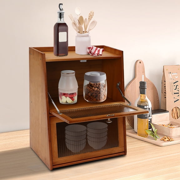 3 Tiers Cabinet with 2 Door, Mini Kitchen Cabinet, Tabletop Trapezoidal Shape Storage Cabinet used in the kitchen, study, warehouse, bathroom, bedroom