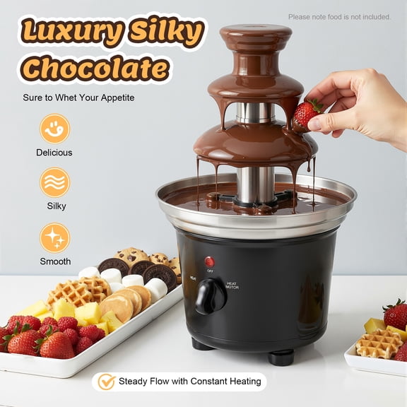 3 Tiers Chocolate Fondue Fountain Stainless Steel Party Fountain with Fruit Plate for Birthday Party Wedding Celebration