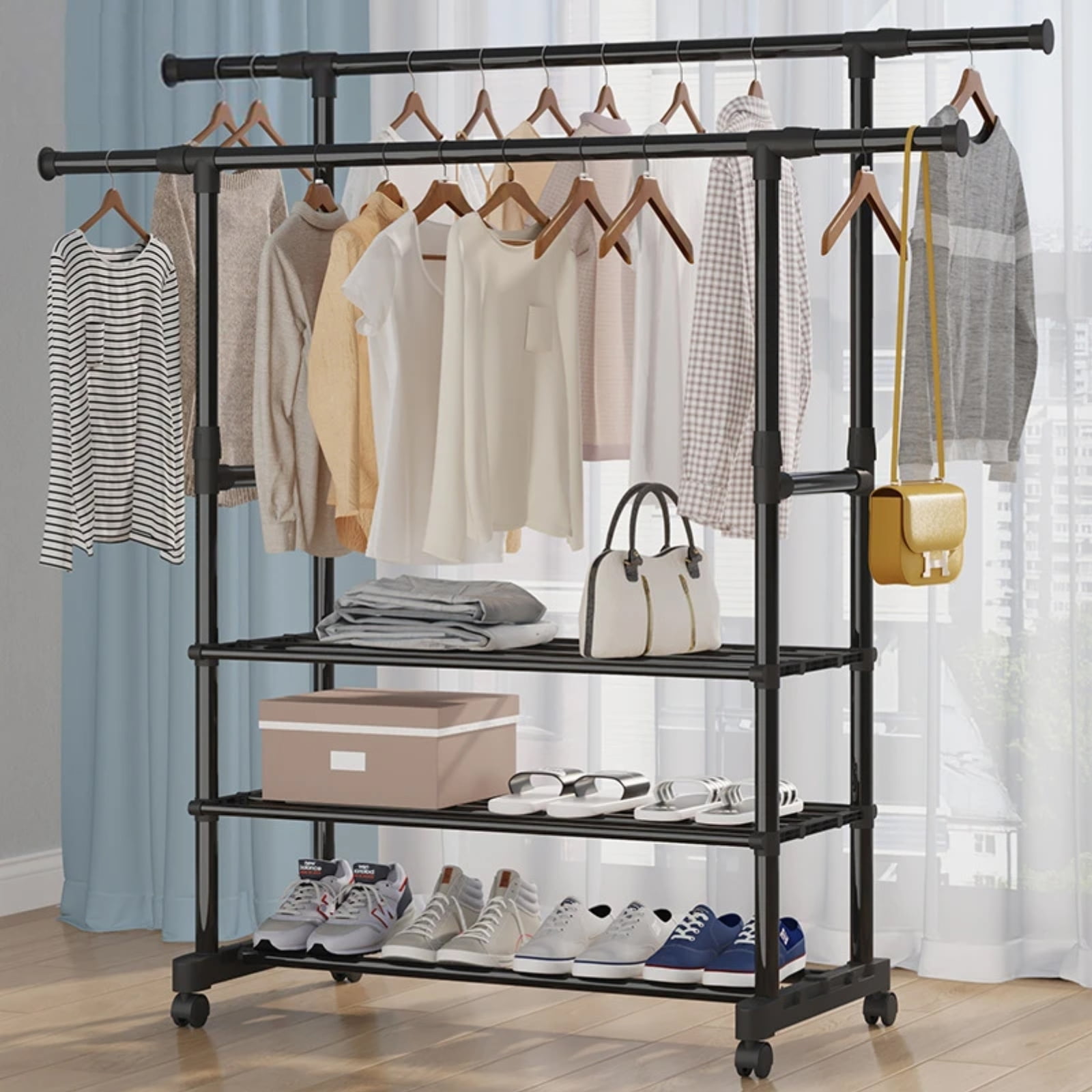 https://i5.walmartimages.com/seo/3-Tiers-Double-Rails-Hanging-Garment-Rack-on-Wheels-with-Bottom-Shelves-for-Shoes-Rolling-Clothes-Rack-Clothing-Rack-for-Hanging-Clothes-Black_30fac758-424f-4e23-a97f-261fc865dade.8f4f1fd0709500e7d9e272365d3755b3.jpeg