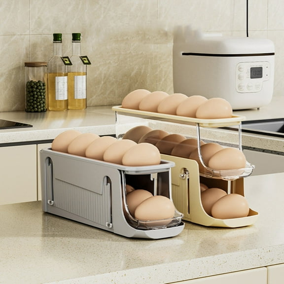 3 Tiers Egg Holder for Fridge, Automatic Rolling Egg Organizer for Refrigerator, Clear Plastic Egg Container & Tray, Stackable Egg Dispenser and Storage Bin to Saving Space(Gray)