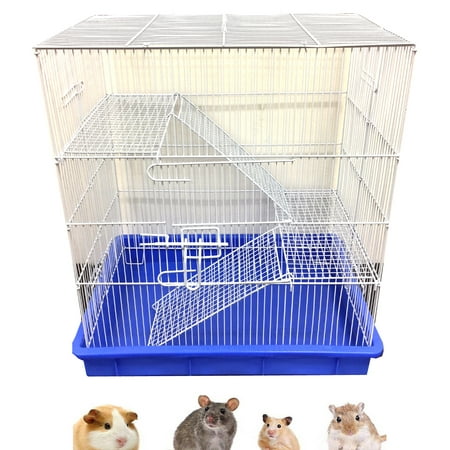 3-Tiers Ferret Chinchilla Sugar Glider Rats Mice Mouse Gerbil Hamster Animal Habitat Cage with Deep Tray & Tight 3/8-Inch Wire Body Prevent Escape and Stuck Metal Shelves and Ladders