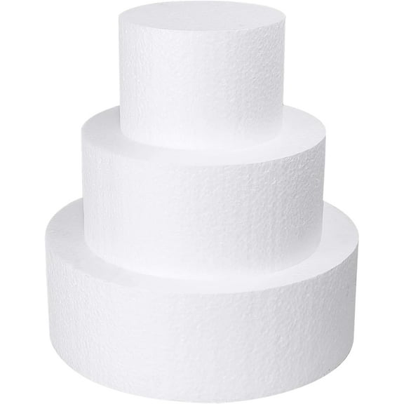 3 Tiers Foam Cake Dummies 4" 6" 8", White Dummy Cakes Styrofoam Sets, 9 Inch Tall Fake Cake, Dummy Cake for Wedding Cake Supplies Decorating Birthday Wedding Display