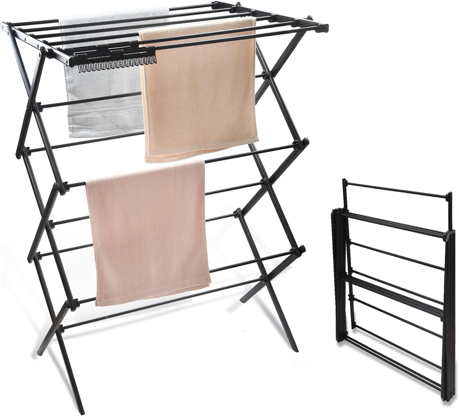 3 Tiers Foldable Clothes Drying Rack, Vertical Laundry Rack Portable ...