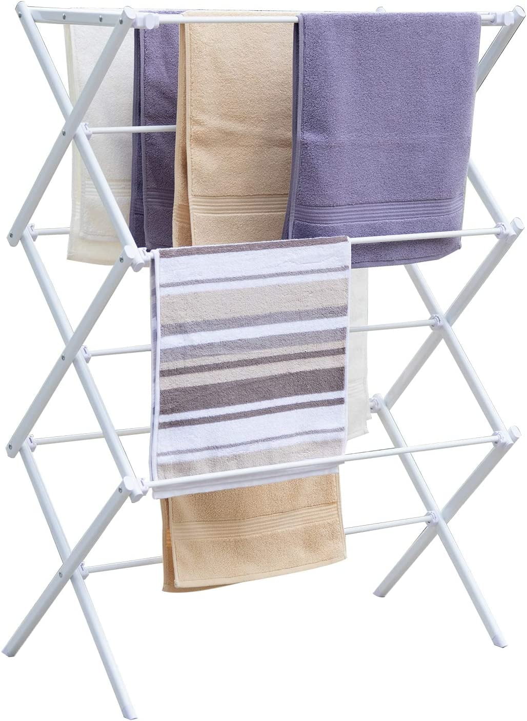 White 3-Tier Foldable Clothes Drying Rack with Carbon Steel Frame