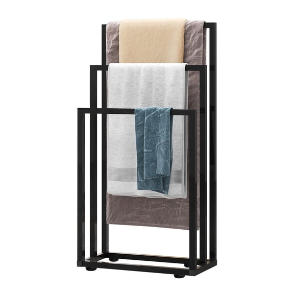 3 Tiers Free Standing Towel Racks for Bathroom, Heavy Duty Steel Floor Blanket Rack, No Drilling & Easy Installation, Modern Towel Holder Stand Organizer for Apartment Dorm