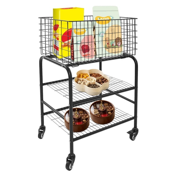 3 Tiers-Garment Storage Cart - Rolling Laundry Basket, Garment Metal Rack