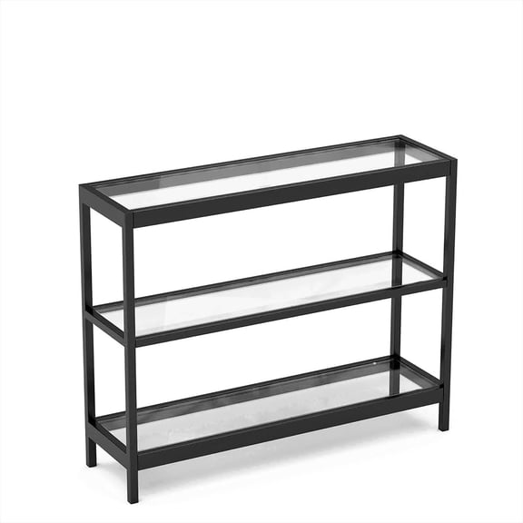3 Tiers Glass Console Table in Black, 35.43"L x 10"W x 29.13"H