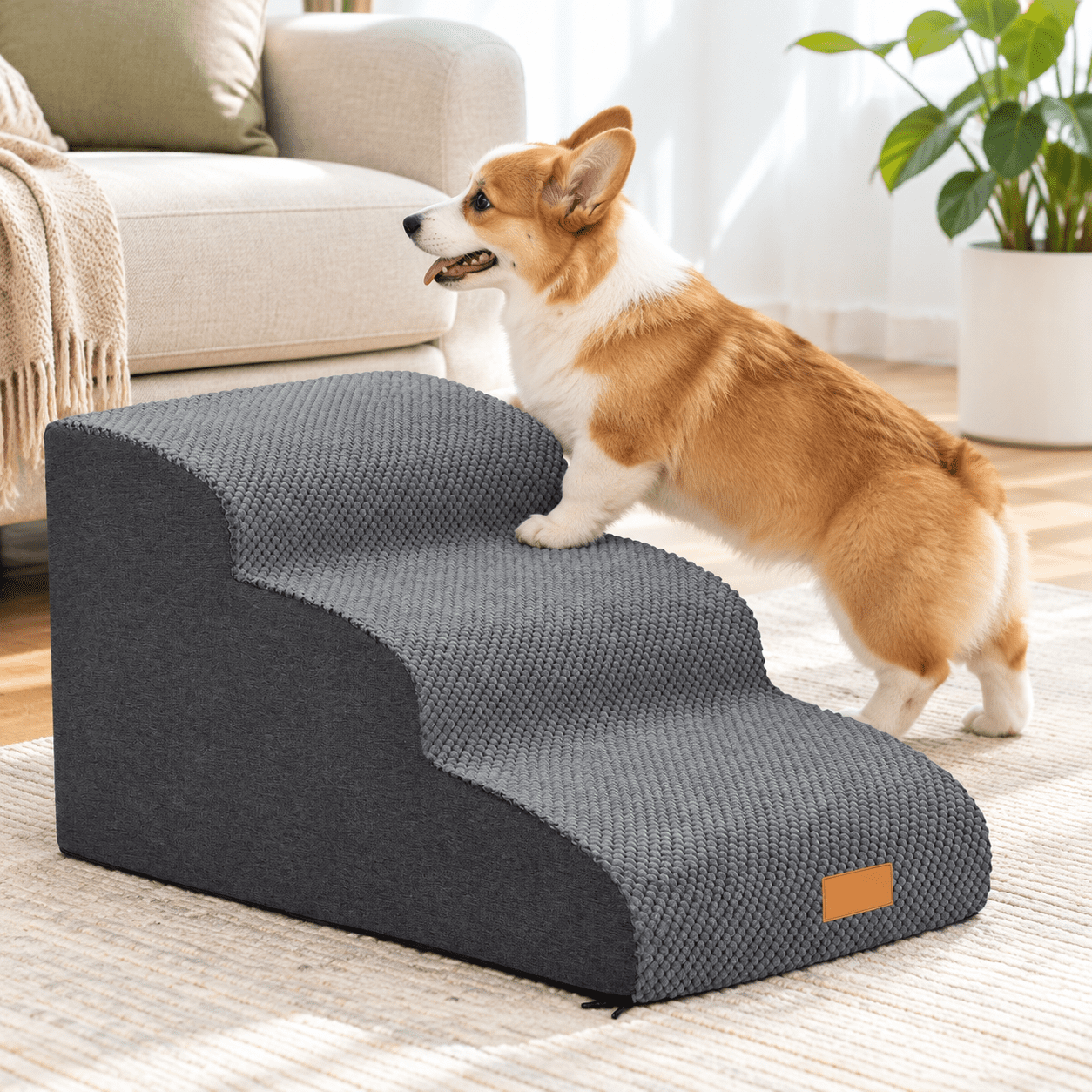 3 Tiers Grey Foam Pet Steps, 23.6*15.7*15.7, 3.0, Non-Slip Joint ...