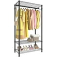 thumbnail image 1 of 3 Tiers Heavy Duty Clothes Rack for Hanging Clothes Rack,Freestanding Closet with 2 Side Hooks and Hanging Rod, 29.1" L x 15.7" W x 76.3" H,Max Load 500LBS,Black$$Home Decor, Kitchen, & Other, 1 of 6