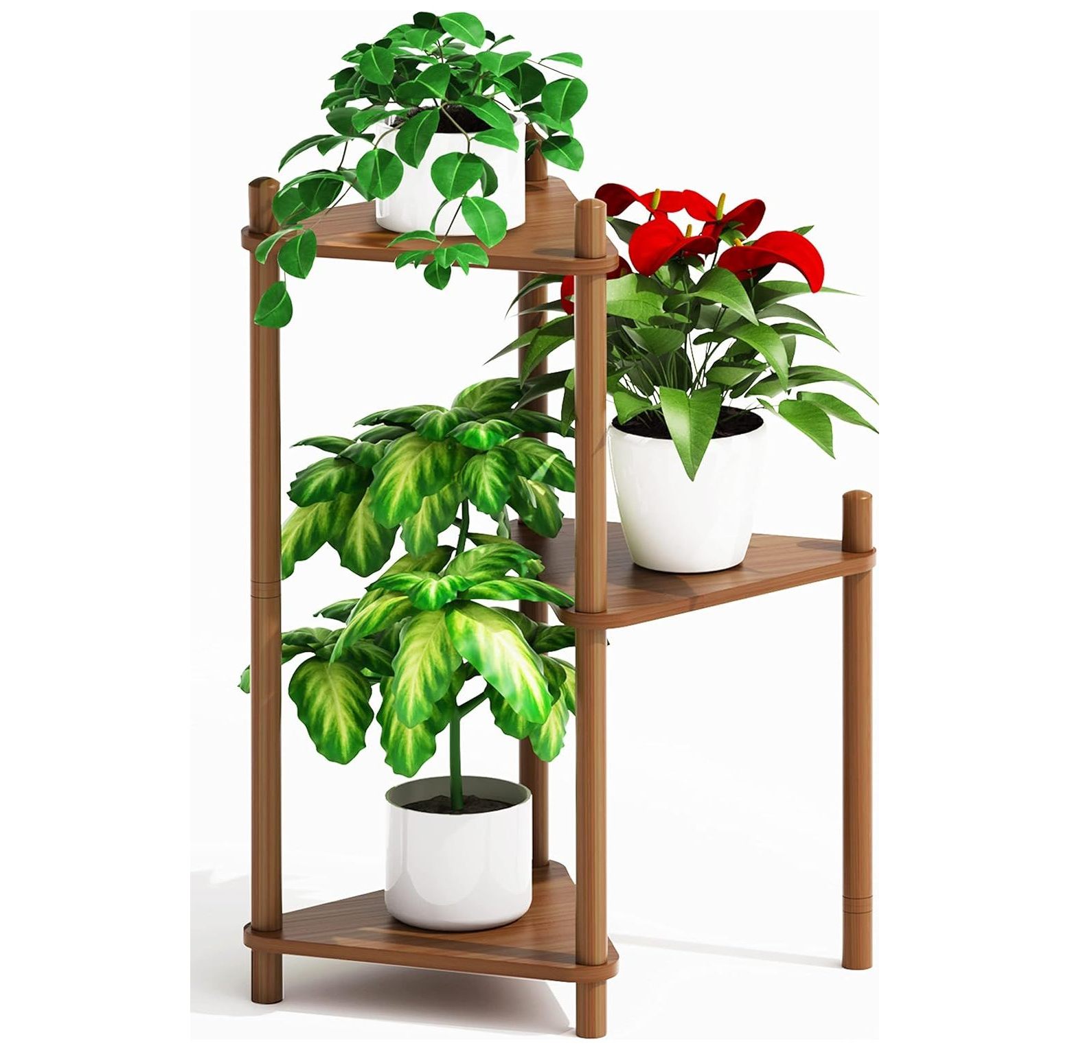 3 Tiers Indoor Plant Stands, Bamboo Corner Plant Shelf for Indoor Plants Multiple, Outdoor