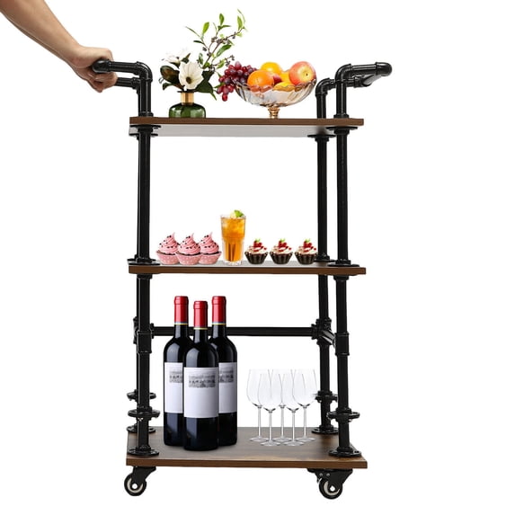 3-Tier Bar Cart Rolling Trolley Cart Liquor Wine Beverage Storage Rack with Wheels, 37" H