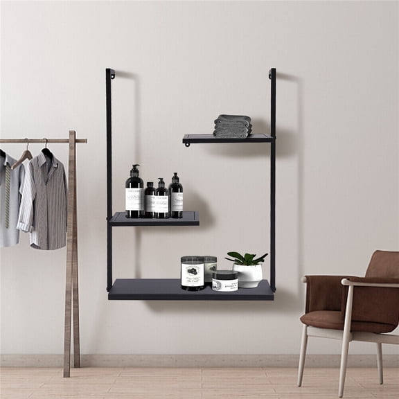 3 Tiers Iron Book Photo CD Floating Shelf Wall Hanging Storage Rack Decor Load for Kitchens, Bathrooms