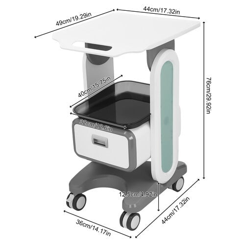 3 Tiers Lab Carts Mobile Medical Cart with 1 Drawer & 2 Tray Lab Serving Cart