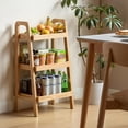 thumbnail image 1 of 3-Tiers Ladder Bookshelf, Solid Oak Wood Ladder Shelf, Floor Bookcase, Side Table for Living Room, Storage Open Shelf for Kitchen, Bathroom, 1 of 7