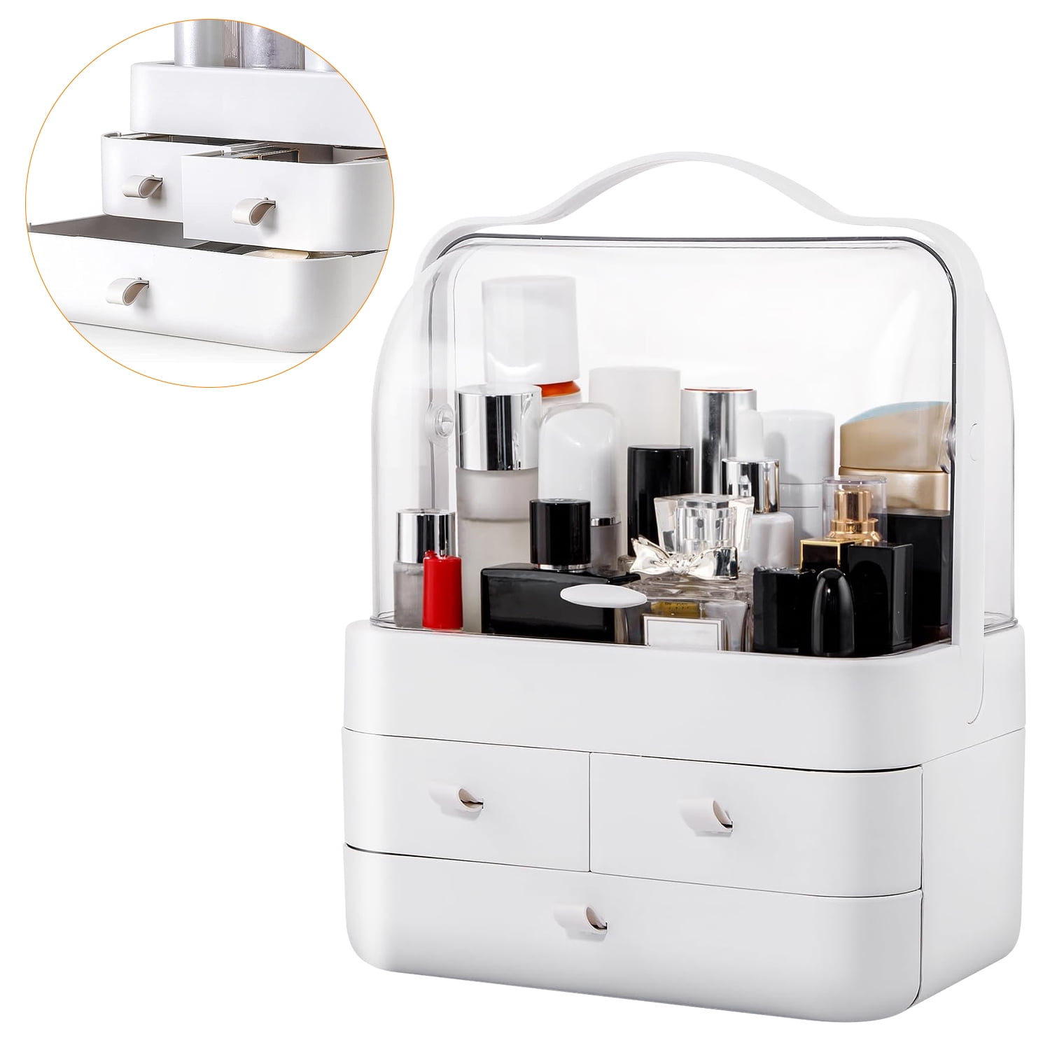 3Tiers Makeup Organizer and Storage for Vanity with Lid and Drawers, iMounTEK Countertop