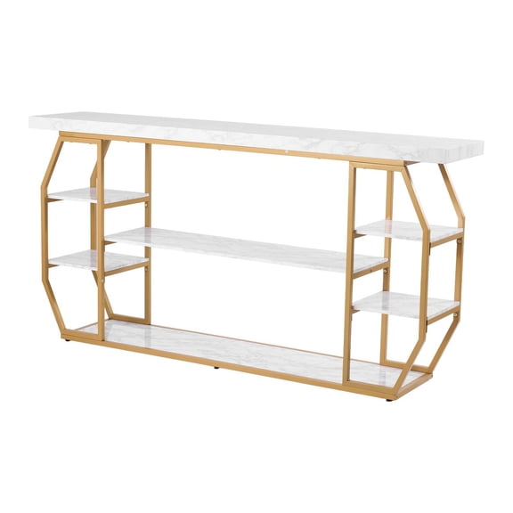 3 Tiers Marble Console Table Modern Golden Geometric Large Console Table
