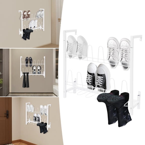 3 Tiers Metal Shoe Organizer, Wall Mounted Shoe Rack, Metal Hanging Shoe Rack White